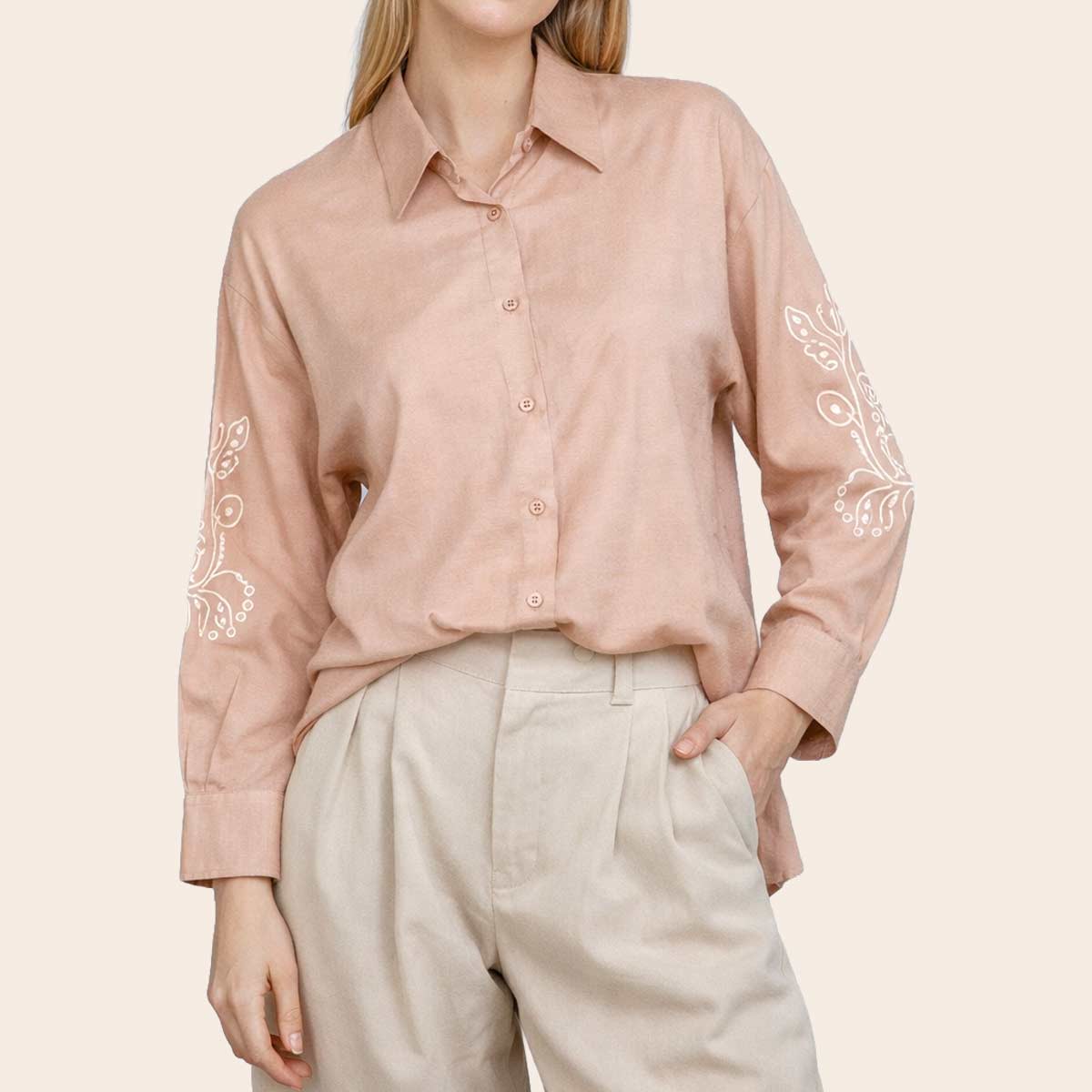 Women's Linen Blend Top (VLIN-14|1724/EMB)