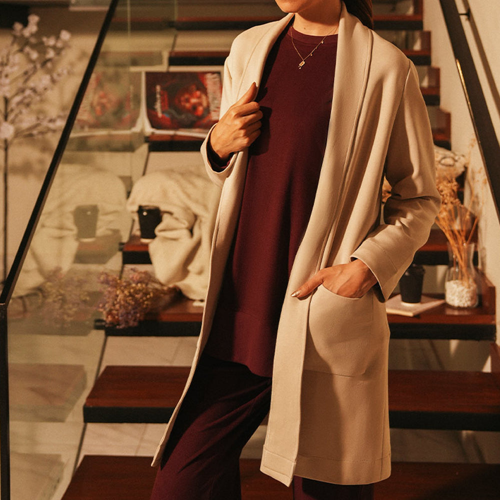 Women's Double Knit Shawl Collar Half Coat (CVSS-6|1663)