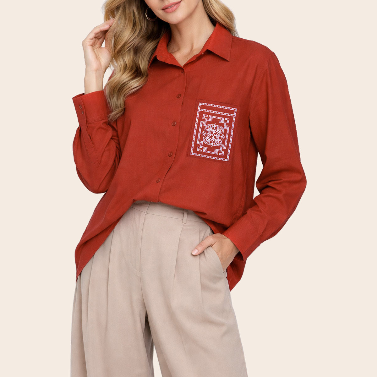 Women's Linen Blend Top (CLIN-11|U2609/EMB)