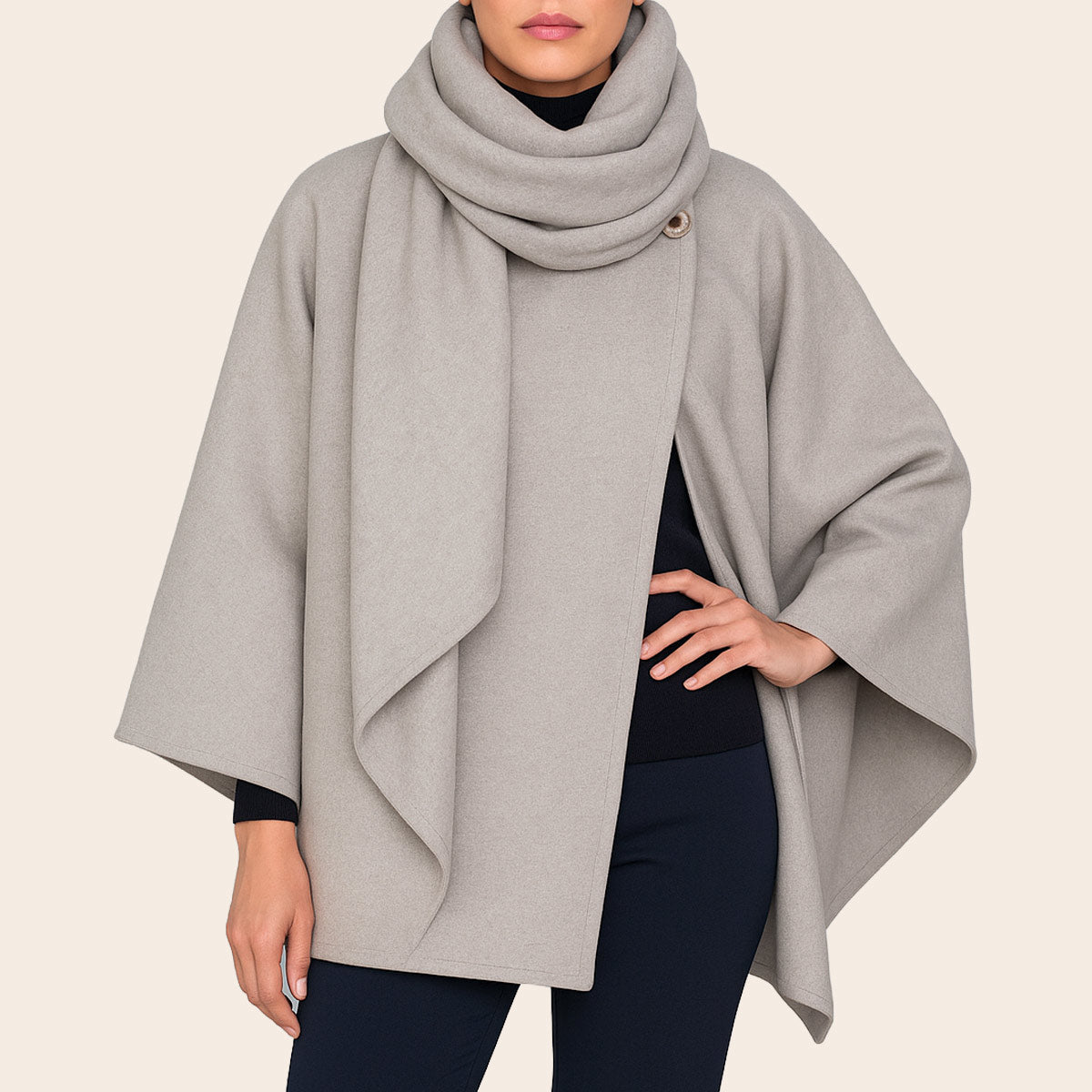 Women's Winter Pale Taupe Cape with Scarf