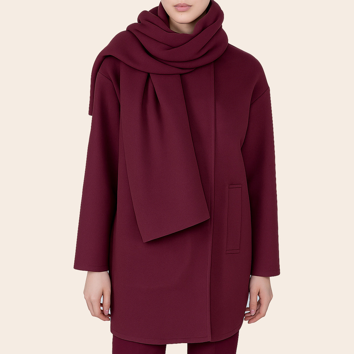 Women's Short Coat With Scarf (KNT-74|1810)