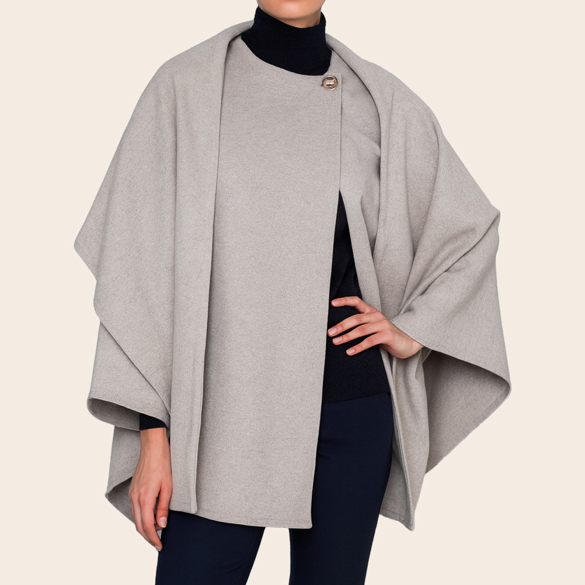 Women's Winter Pale Taupe Cape with scarf 