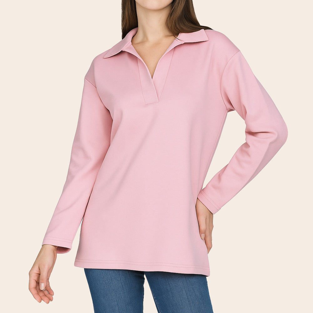Women's Double Knit Collar Sweatshirt (CIL-2|U3551)