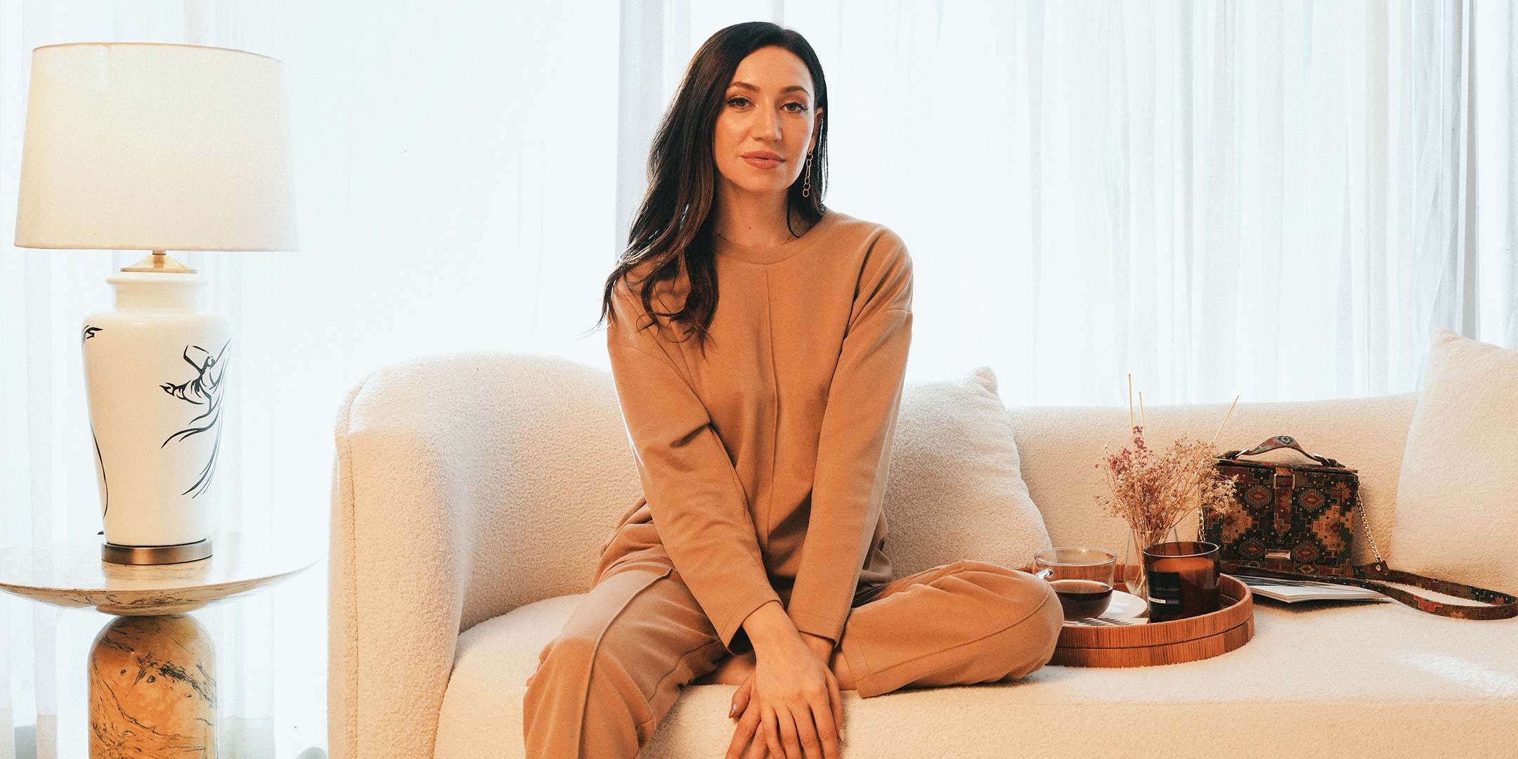 Women's premium loungewear sets featuring Polarflex sweatshirts and Featherform crewnecks with matching joggers from the Cherie by Zeitgeist winter collection.