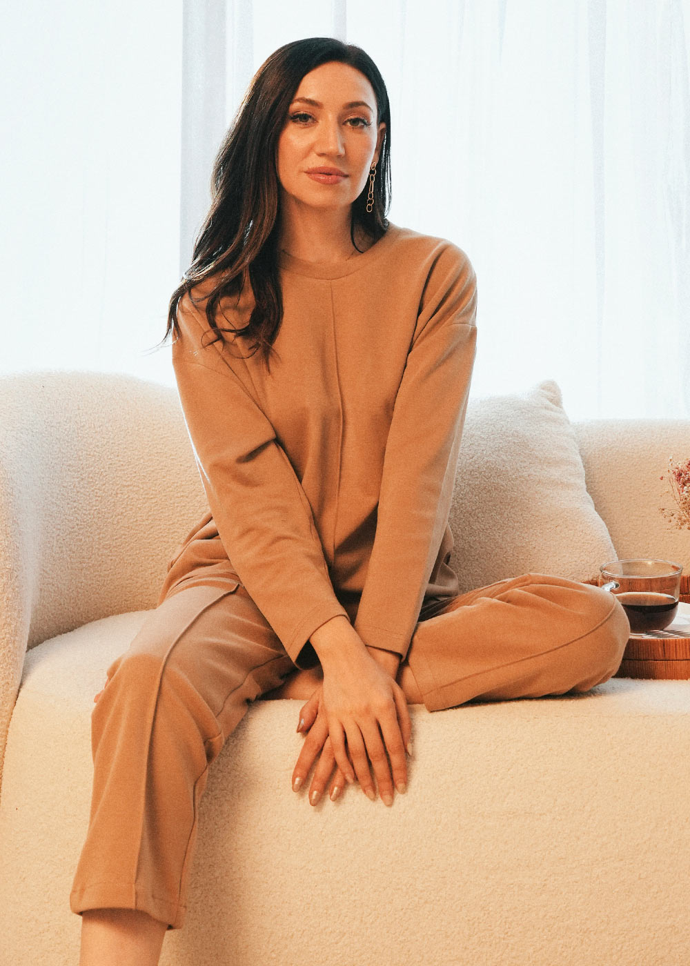 Women's premium loungewear sets featuring Polarflex sweatshirts and Featherform crewnecks with matching joggers from the Cherie by Zeitgeist winter collection.